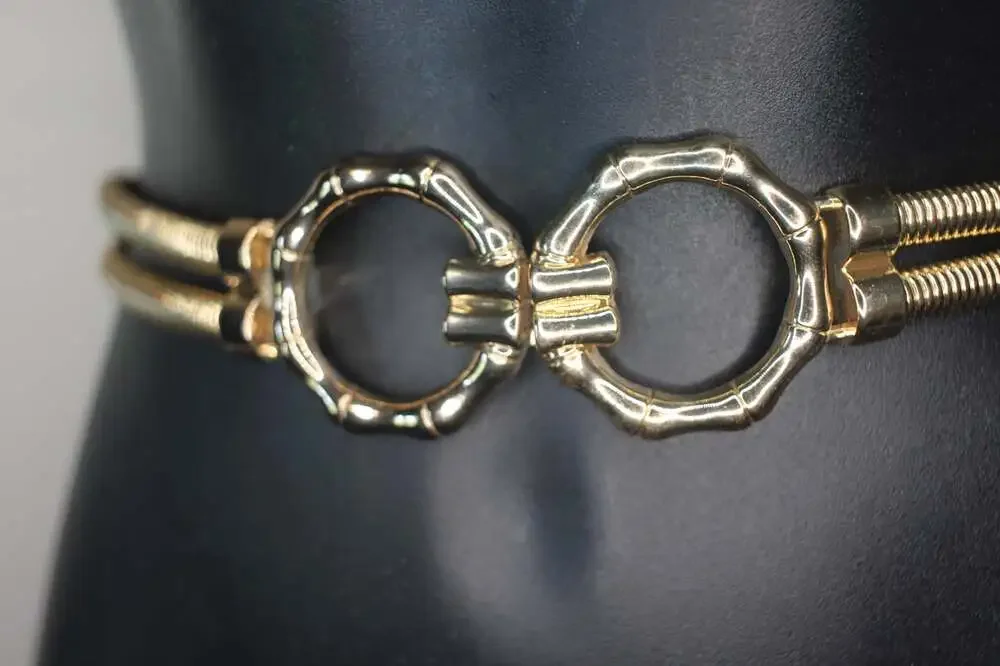 INC International Concepts Gold Stretch Metal Belt XL Waist Belt Buckle NWOT